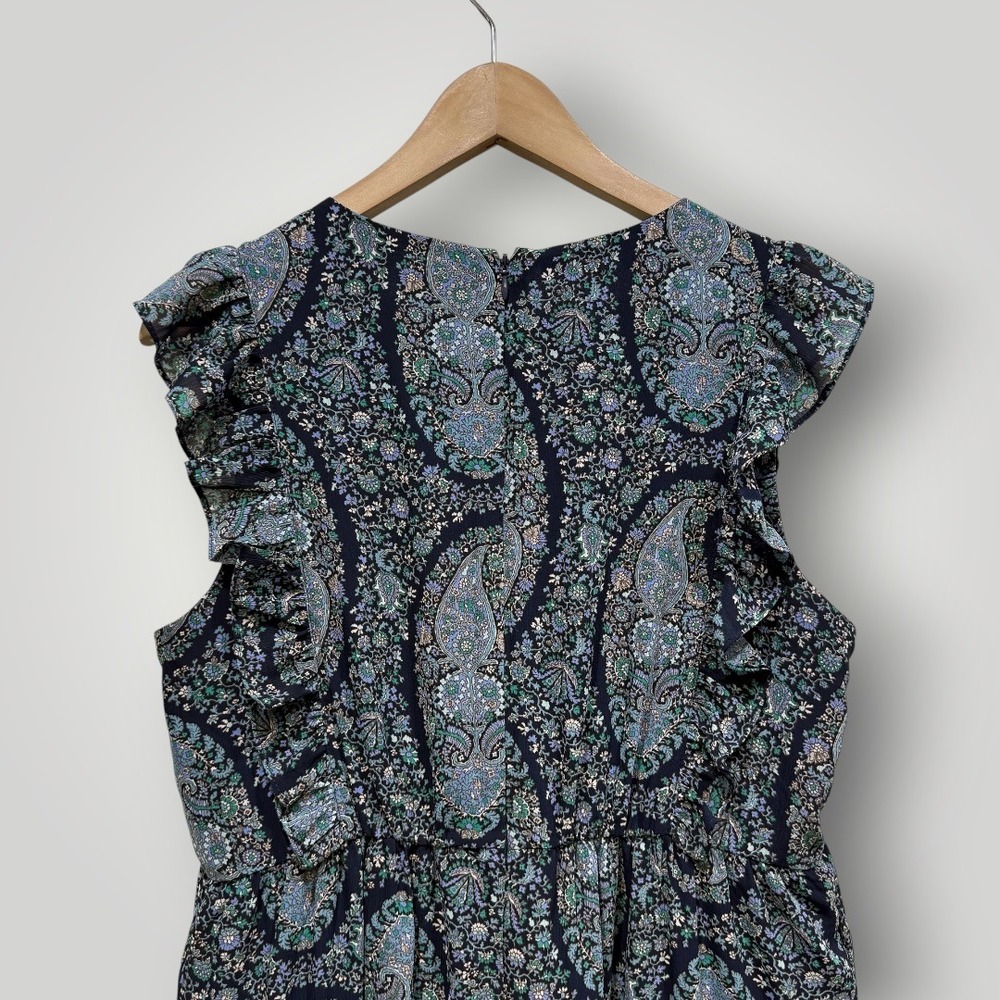 J.Crew Womens Blue Paisley Tiered Ruffle Midi Dress B0664 Size 12P Petite - Picture 6 of 12